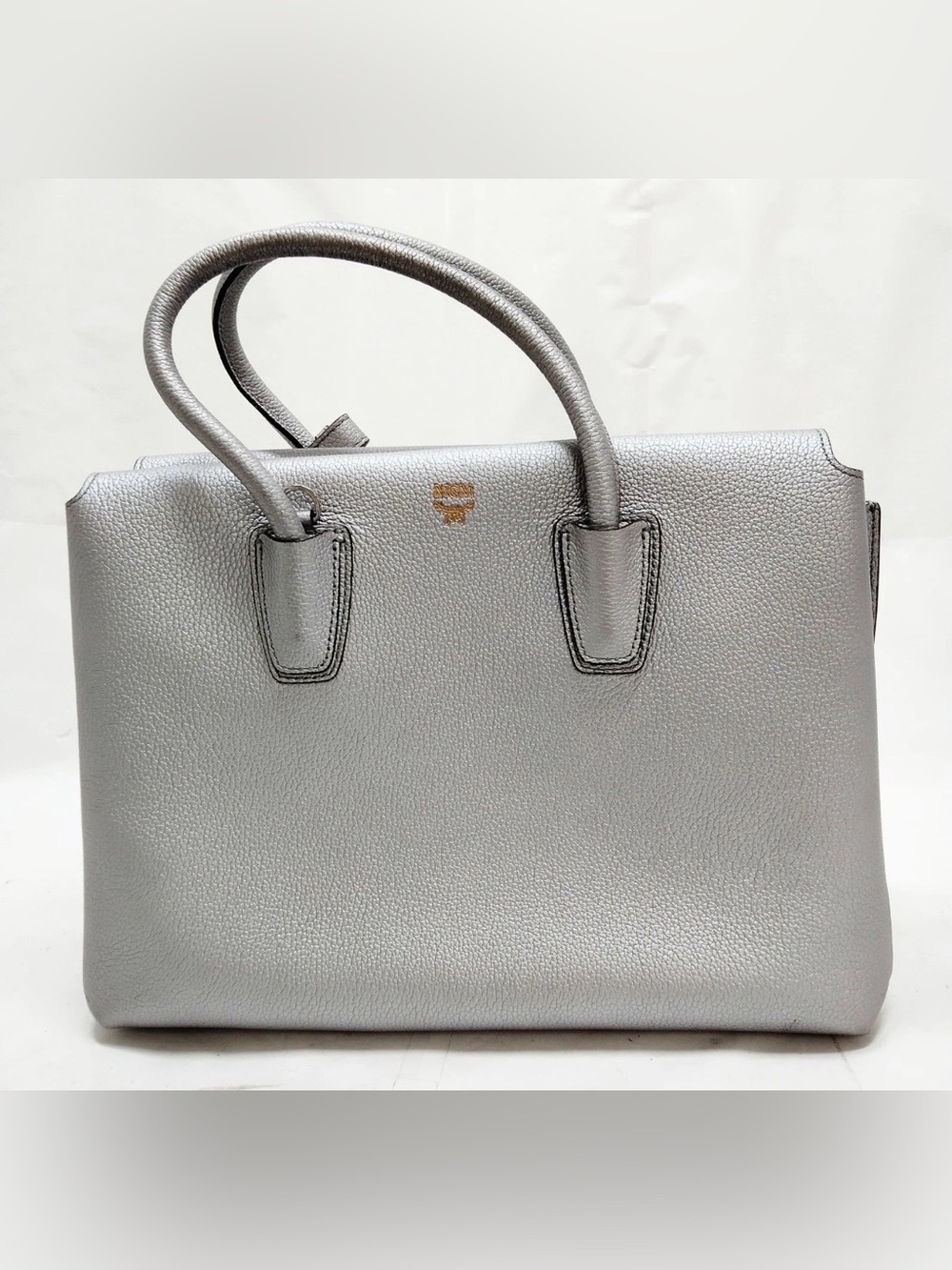 MCM Metallic Silver Structured Satchel